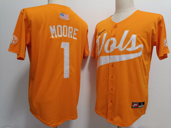 Men's Tennessee Volunteers #1 Christian Moore Nike Orange With Name Baseball Jersey(3)