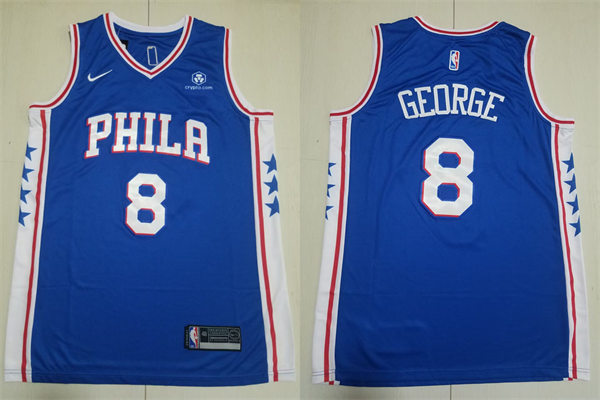 Mens Philadelphia 76ers #8 Paul George Blue Icon Edition Jersey