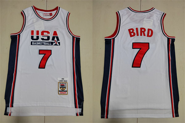 Mens USA Basketball Team  #7 Larry Bird White 1992 Throwback Jersey
