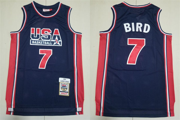 Mens USA Basketball Team  #7 Larry Bird Navy 1992 Throwback Jersey