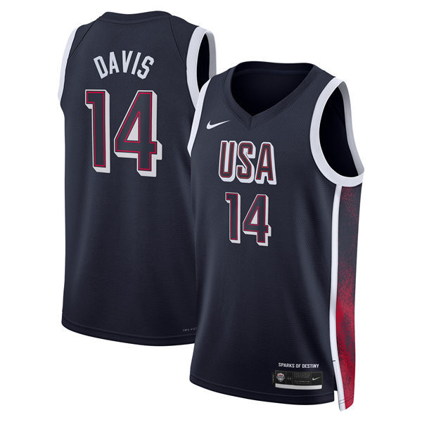 Unisex Men's USA Basketball Team #14 Anthony Davis 2024 Summer Olympics Swingman Jersey  Navy 2)