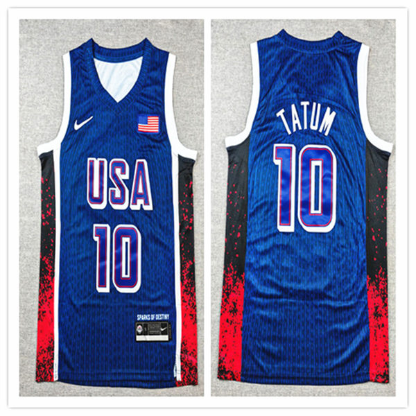 Men's USA Basketball Team #10 Jayson Tatum 2024 Summer Olympics Swingman Jersey  Navy