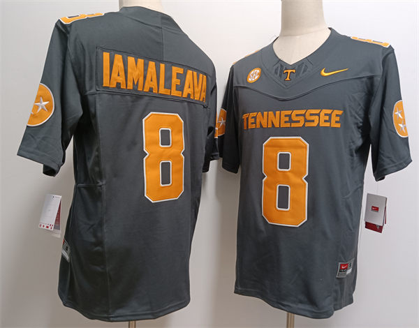 Men's Tennessee Volunteers #8 Nico Iamaleava  2024 SMOKEY GREY Football Game Jersey