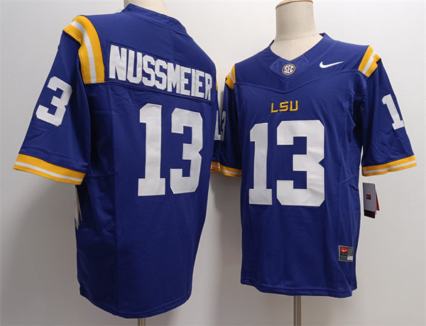 Mens LSU Tigers#13 Garrett Nussmeier 2025 F.U.S.E. Limited Purple College Football Game Jersey
