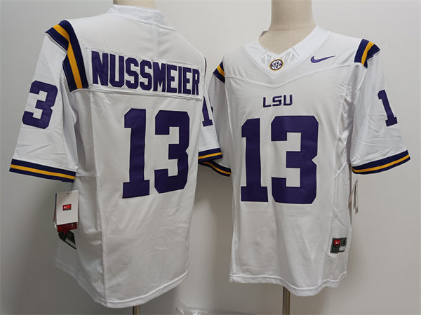 Mens LSU Tigers #13 Garrett Nussmeier 2025 F.U.S.E. Limited White College Football Game Jersey