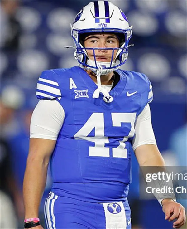 BYU Cougars #47 Bear Bachmeier Royal College Football Game Jersey