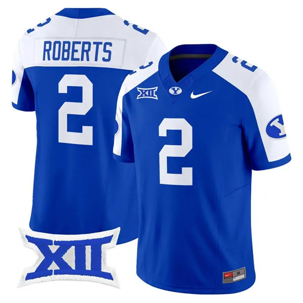 BYU Cougars #2 Chase Roberts 2025 XII Royal White Gratitude Football Limited Jersey