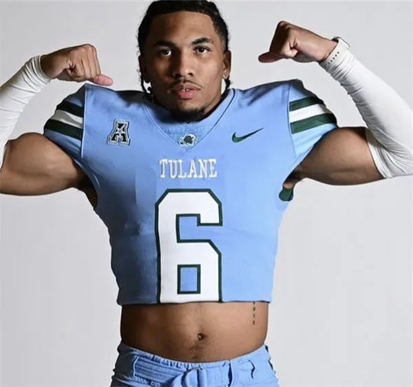 Tulane Green Wave #6 Kadin Semonza 2025 Blue Football Game Jersey
