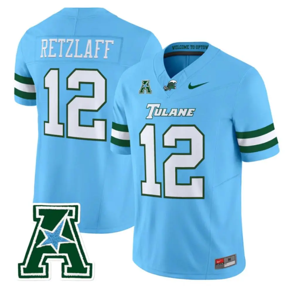 Tulane Green Wave #12 Jake Retzlaff 2025 Blue Football Game Jersey