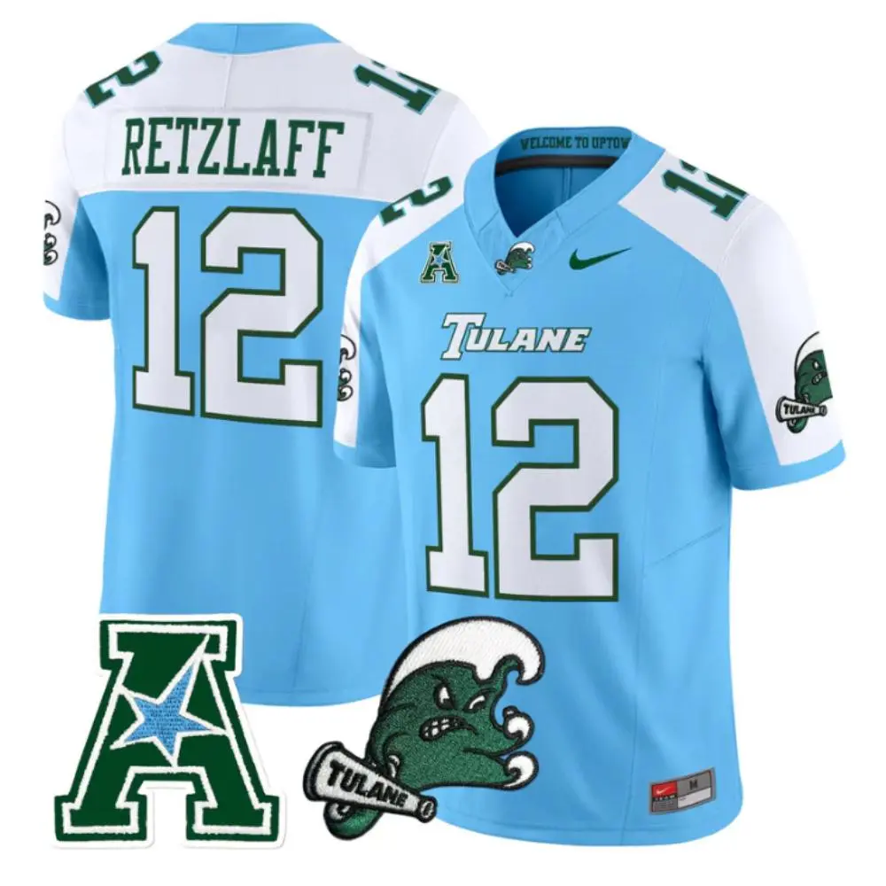 Tulane Green Wave #12 Jake Retzlaff Blue White Gratitude Limited Football Jersey