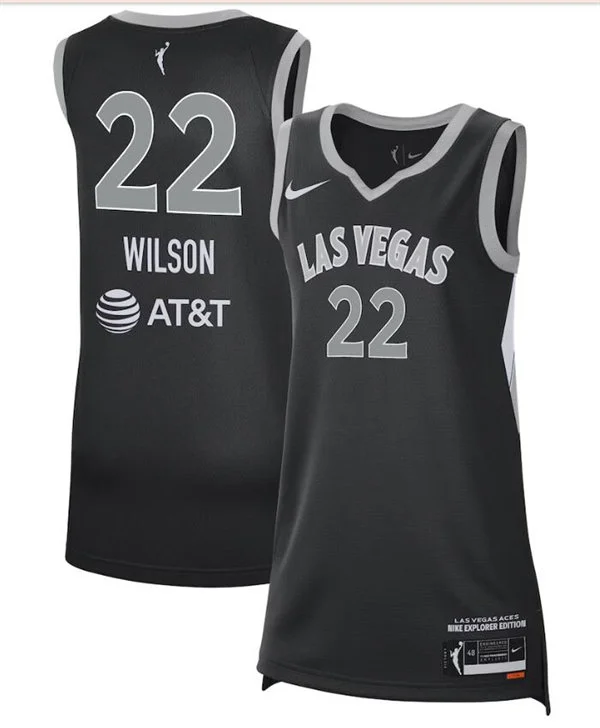 Unisex Las Vegas Aces #22 A'ja Wilson Black Explorer Edition Player Jersey