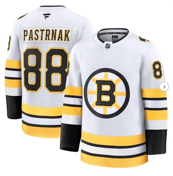 Men's Boston Bruins #88 David Pastrnak Fanatics 2025 Away White Premium Player Jersey