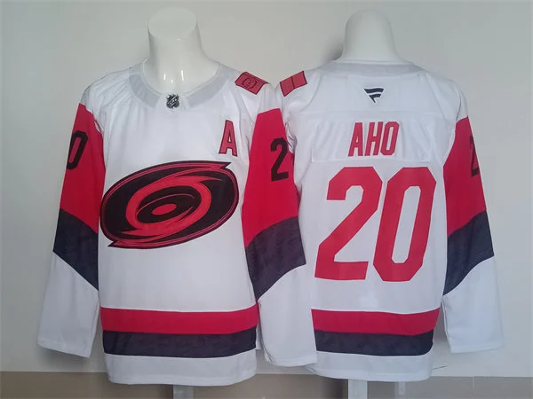 Men's Carolina Hurricanes #20 Sebastian Aho Fanatics 2025 White Away Premium Player Jersey