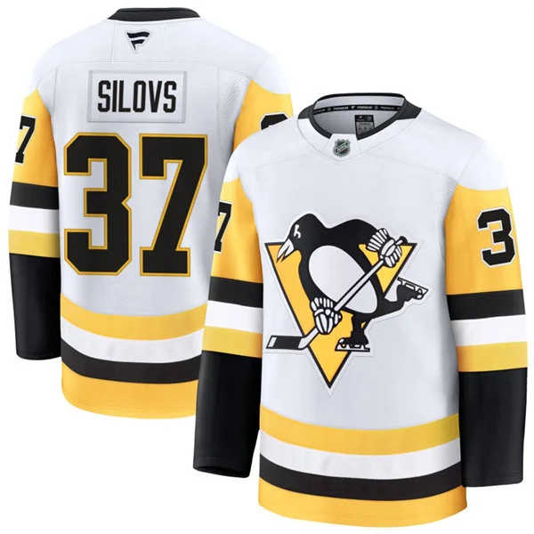 Mens Pittsburgh Penguins #37 Arturs Silovs Fanatics Away White Premium Player Jersey