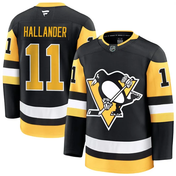 Mens Pittsburgh Penguins #11 Filip Hallander Fanatics Home Black Premium Player Jersey