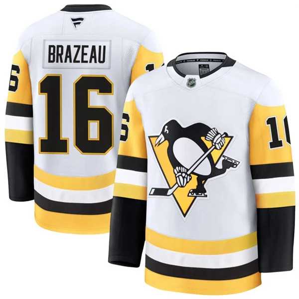 Mens Pittsburgh Penguins #16 Justin Brazeau Fanatics Away White Premium Player Jersey