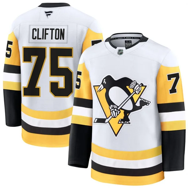 Mens Pittsburgh Penguins #75 Connor Clifton Fanatics Away White Premium Player Jersey