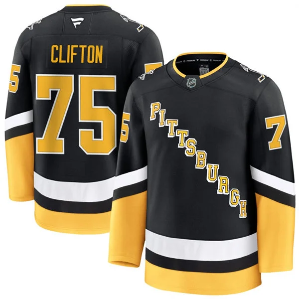 Mens Pittsburgh Penguins #75 Connor Clifton Fanatics Black Alternate Throwback Jersey