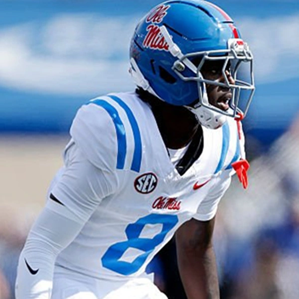 Ole Miss Rebels #8 Antonio Kite 2025 White Blue College Football Game Jersey