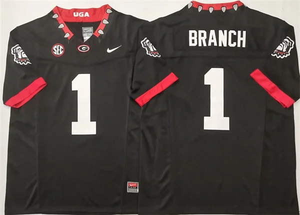 Mens Georgia Bulldogs #1 Zachariah Branch Black Alternate Mascot 100th Anniversary College Football Game Jersey