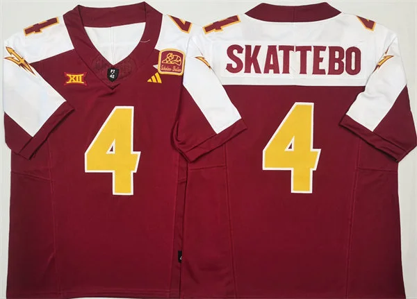 Mens Arizona State Sun Devils #4 Cam Skattebo Maroon White Gratitude Football Limited Jersey