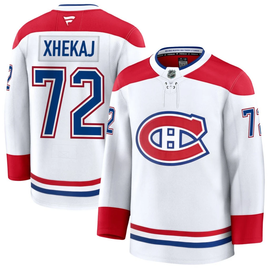 Men's Montreal Canadiens #72 Arber Xhekaj Fanatics White Away Premium Player Jersey