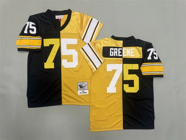 Mens Pittsburgh Steelers #75 Joe Greene Black Gold Split Two Tone Throwback Jersey