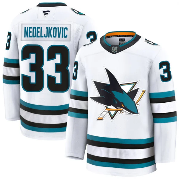 Mens San Jose Sharks #33 Alex Nedeljkovic Fanatics White Away Premium Jersey