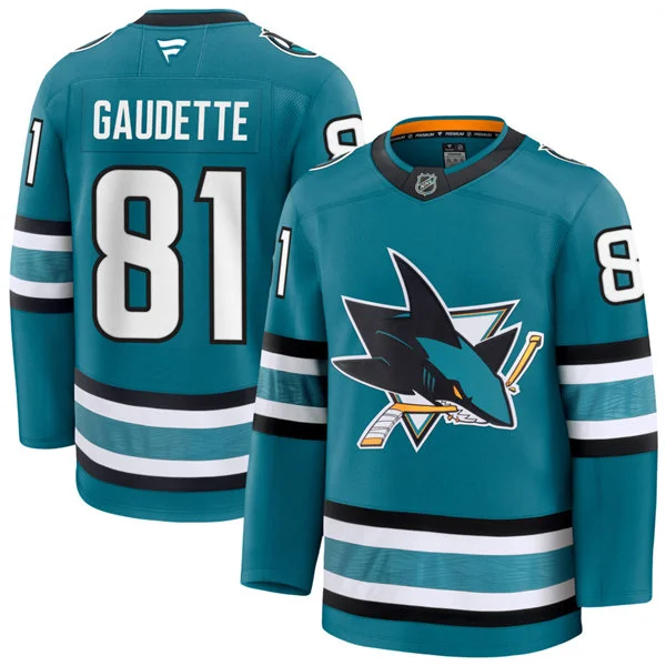 Mens San Jose Sharks #81 Adam Gaudette Fanatics Home Teal Player Jersey