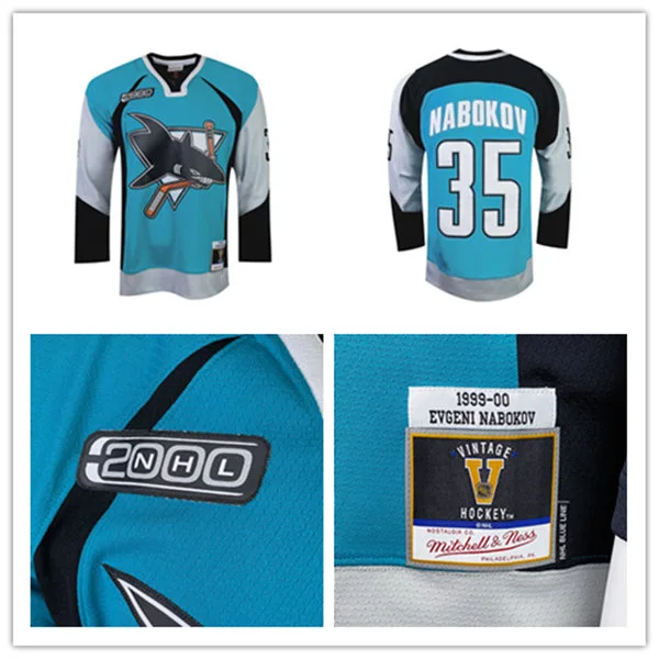 Men's San Jose Sharks #35 Evgeni Nabokov Mitchell & Ness 199-2000 Blue Throwback Jersey