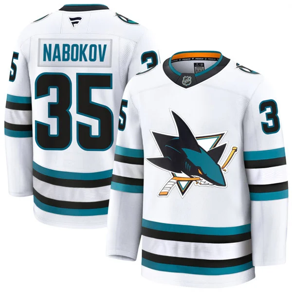 Mens San Jose Sharks Retired Player #35 Evgeni Nabokov Fanatics White Away Premium Jersey