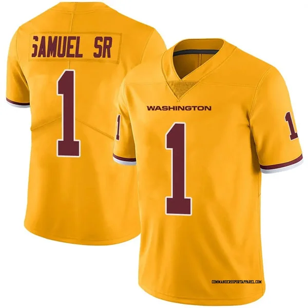Mens Washington Commanders #1 Deebo Samuel Sr Nike Gold Color Rush Limited Jersey