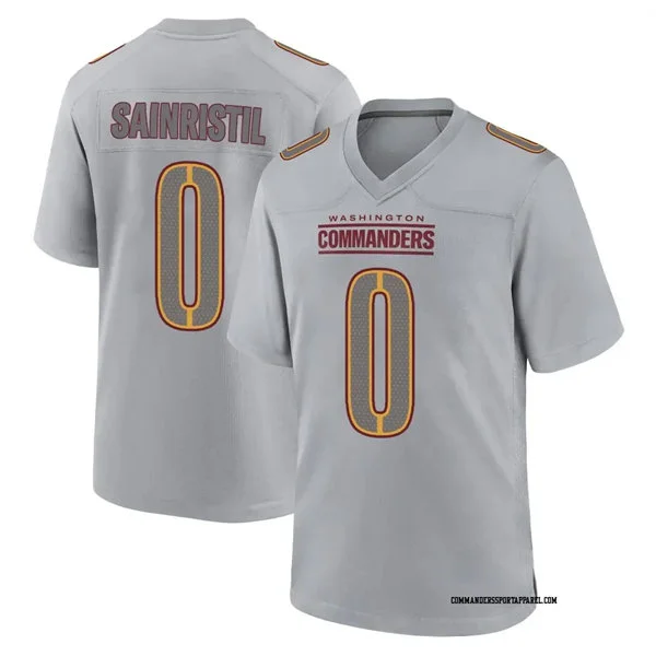 Mens Washington Commanders #0 Mike Sainristil Gray Atmosphere Fashion Game jersey