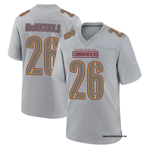 Mens Washington Commanders #26 Jeremy McNichols Gray Atmosphere Fashion Game jersey