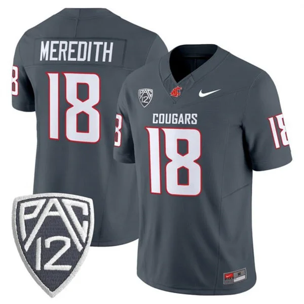Washington State Cougars #18 Joshua Meredith 2025 Charcoal Football Game Jersey