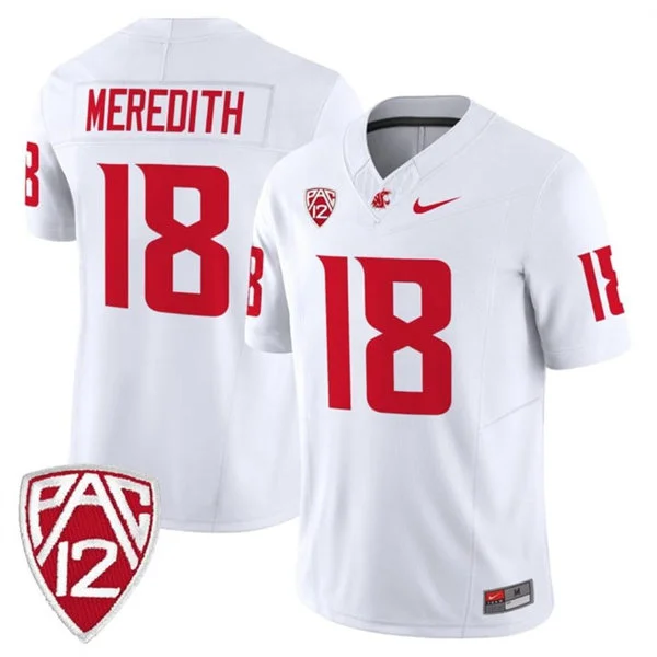 Washington State Cougars #18 Joshua Meredith 2025 White Football Game Jersey