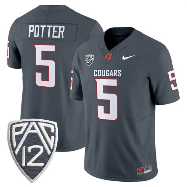 Washington State Cougars #5 Jaxon Potter 2025 Charcoal Football Game Jersey