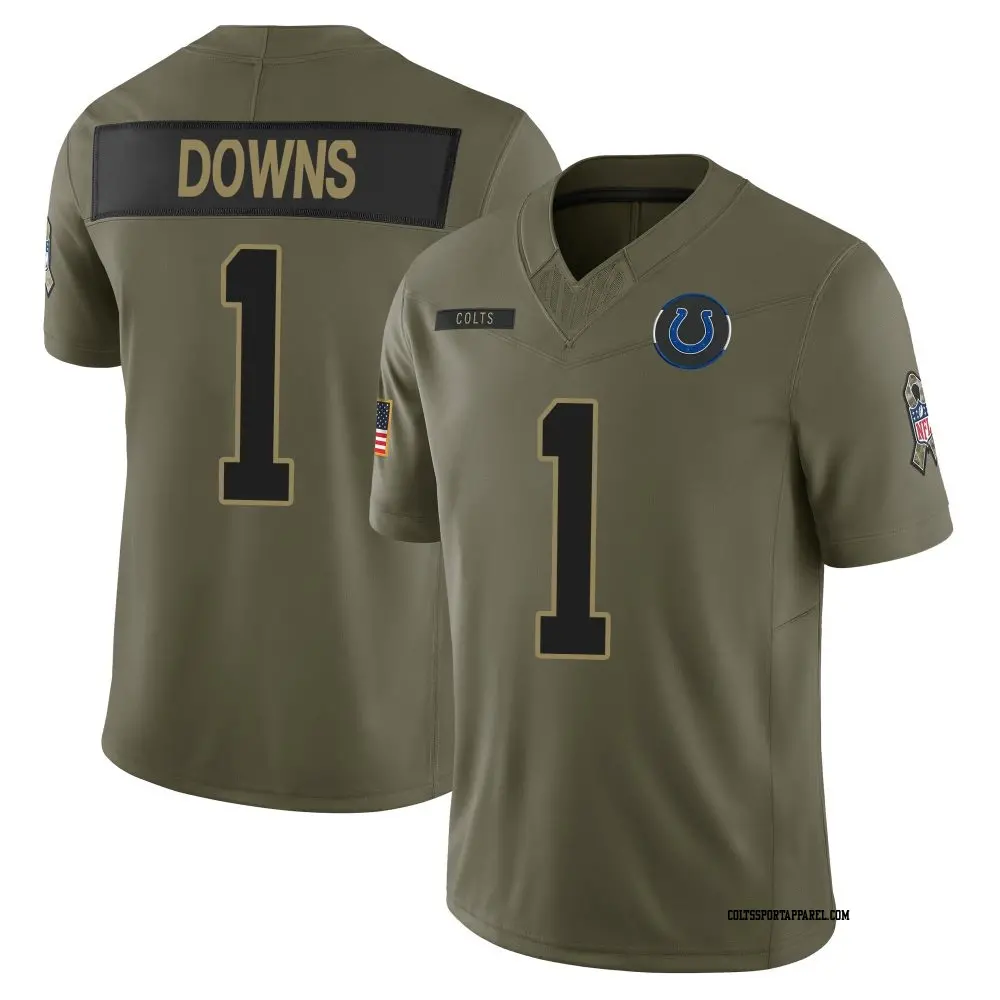 Mens Indianapolis Colts #1 Josh Downs 2025 Salute to Service Limited Jersey - Olive