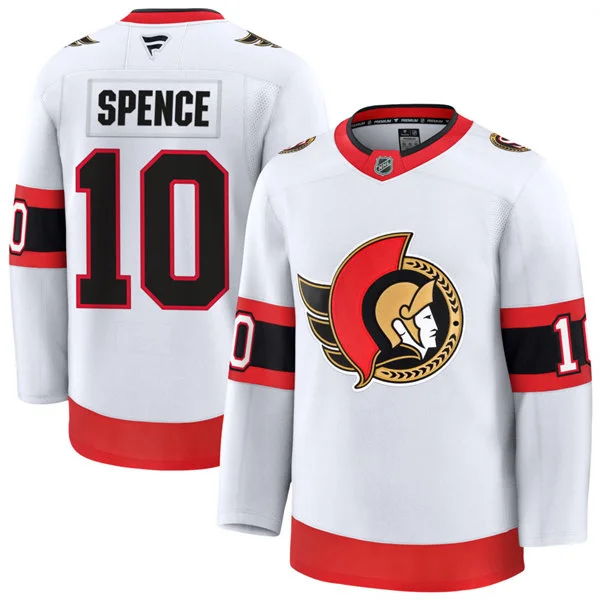 Men's Ottawa Senators #10 Jordan Spence Fanatics White Away Premium Jersey