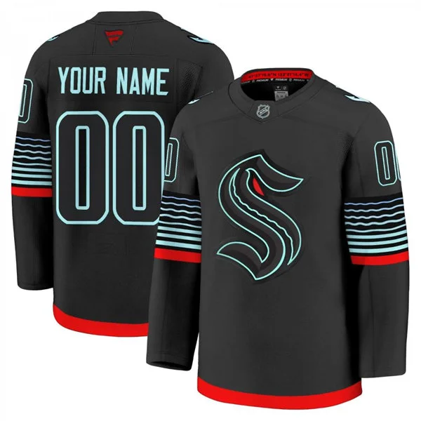 Seattle Kraken Custom Black Alternate Glow-In-The-Dark Premium Jersey