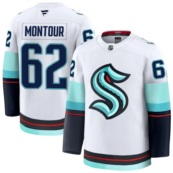 Mens Seattle Kraken #62 Brandon Montour Fanatics Away White Premium Player Jersey