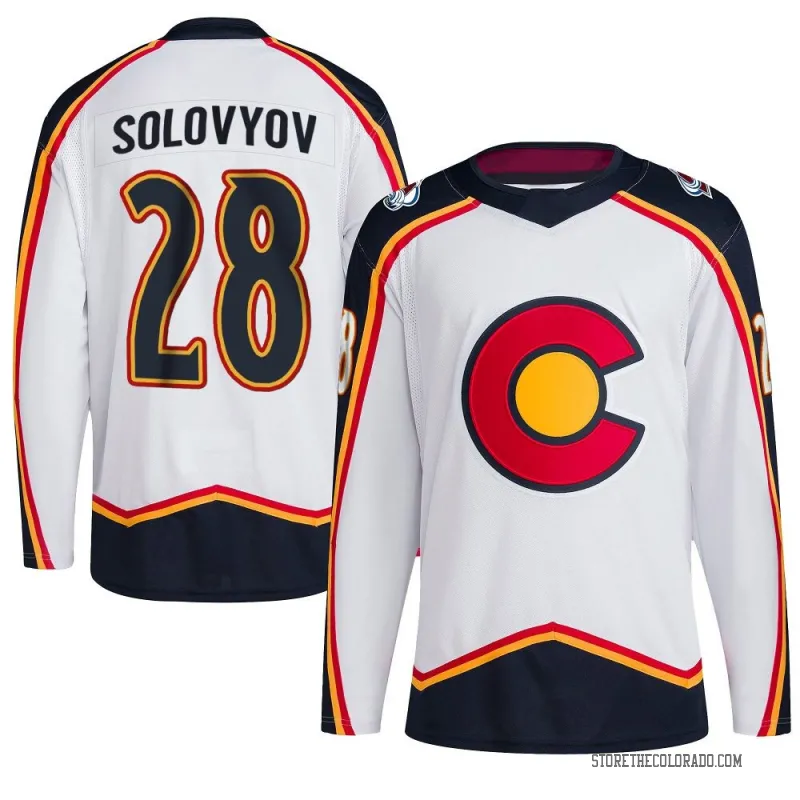 Men's Colorado Avalanche #28 Ilya Solovyov Fanatics White 2022 Reverse Retro Jersey