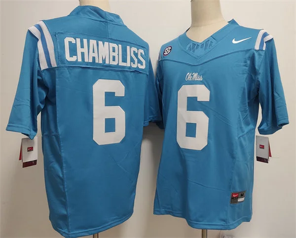 Mens Ole Miss Rebels #6 Trinidad Chambliss Blue College Football Game Jersey