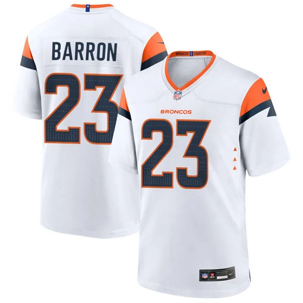 Mens Denver Broncos #23 Jahdae Barron Nike White Vapor F.U.S.E. Limited Player Jersey