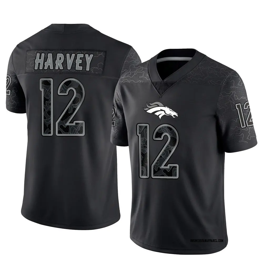 Mens Denver Broncos #12 RJ Harvey Black Rflctv Limited Jersey