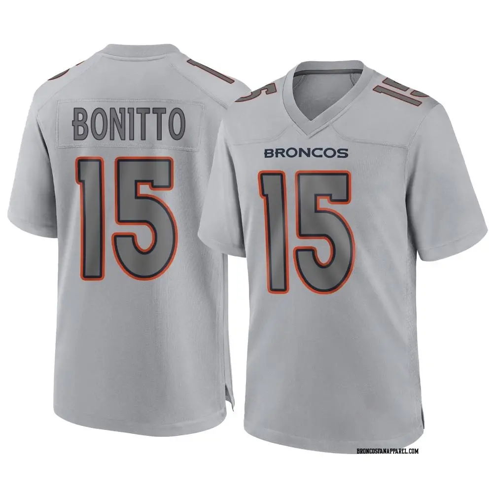 Mens Denver Broncos #15 Nik Bonitto Gray Atmosphere Fashion Game Jersey