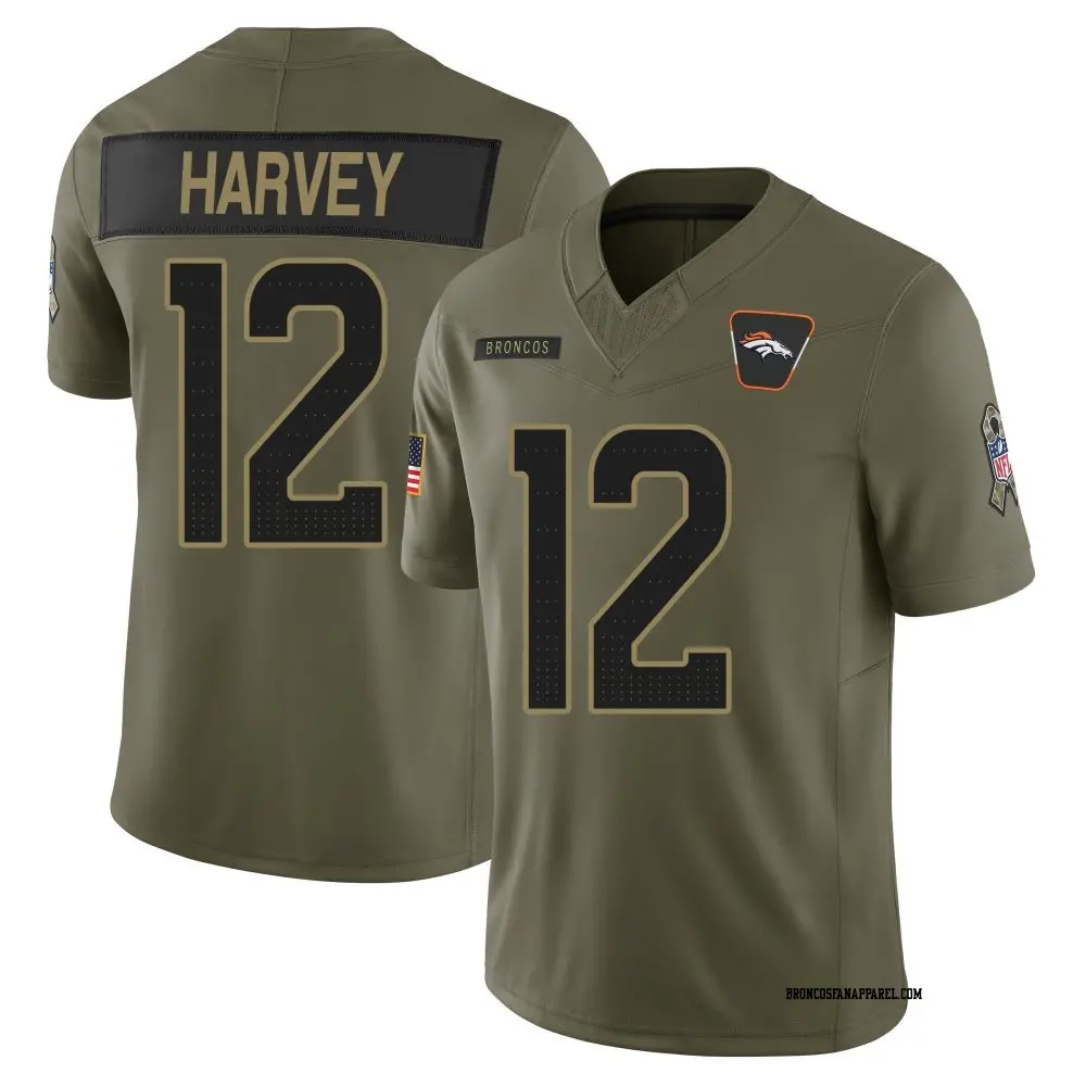 Mens Denver Broncos #12 RJ Harvey 2025 Salute to Service Limited Jersey - Olive