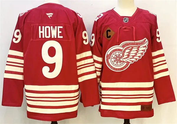 Men's Detroit Red Wings Retired Player #9 Gordie Howe Red Heritage-Rich Centennial Premium Jersey
