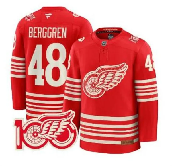 Men's Detroit Red Wings #48 Jonatan Berggren Red Heritage-Rich Centennial Premium Jersey