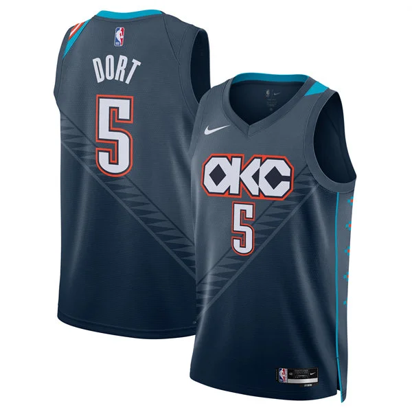 Mens Oklahoma City Thunder #5 Luguentz Dort Navy 2025-26 City Edition Swingman  Jersey